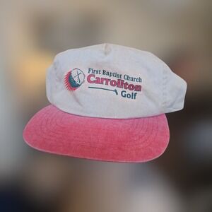 VTG San Sun Church Golf Hat First Baptist Carrollton Tan Pink Snapback OSFA EUC